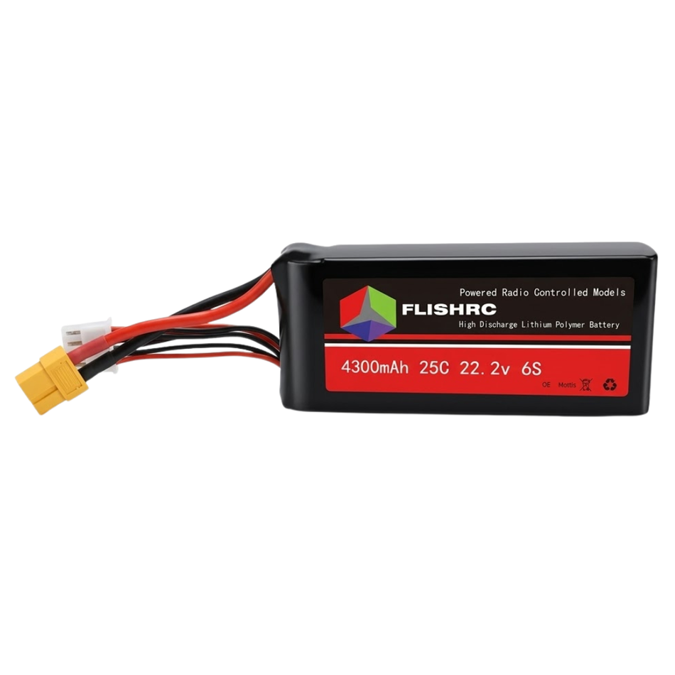 FlishRC 4300mAh 6S 22.2V 25C LiPo Battery 500 Size UH-60 & AH-1 Helicopter XT60