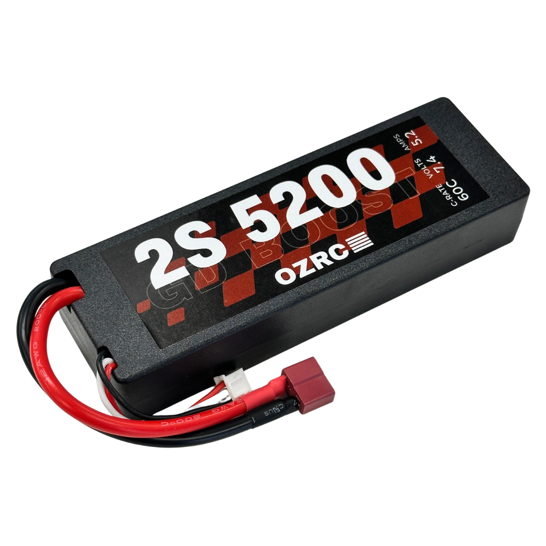 OZRC battery pack with red and black connectors on a white background