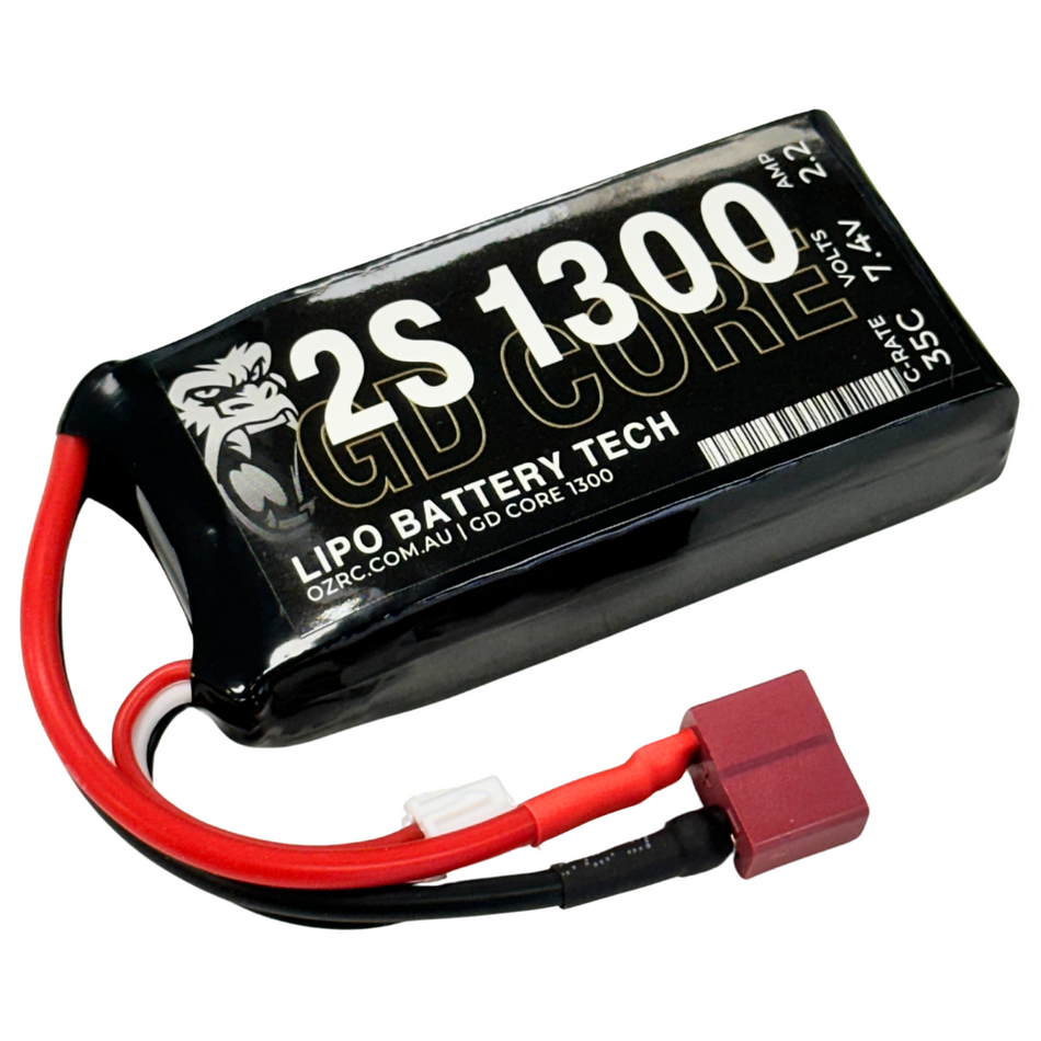 GD Core 1300mAh 2S 7.4v 35C LiPo Battery w/ Deans Connector
