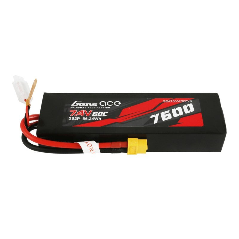 Gens Ace 2S 7600mAh 7.4v 60C Soft Case Lipo Battery XT60 GEA76002S60X6