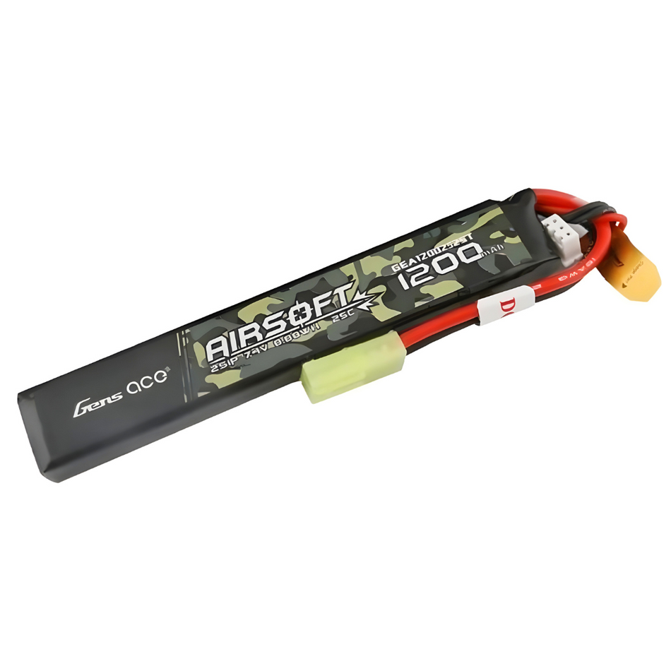 Gens Ace 1200mAh 2S 25C 7.4V Airsoft Gun Battery w/ Mini Tamiya Plug