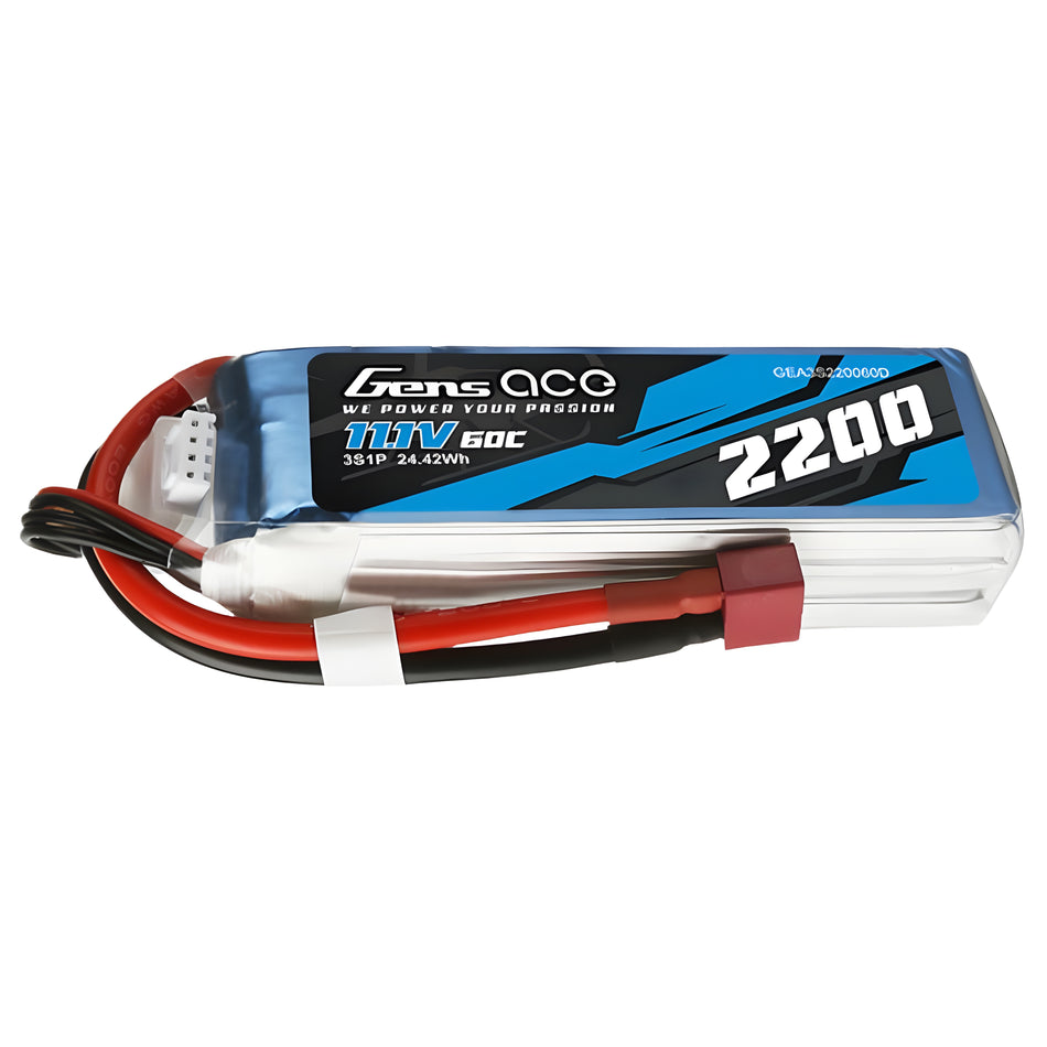 Gens Ace 2200mAh 3S 11.1V 60C Soft Case LiPo Battery w/Deans GEA3S220060D