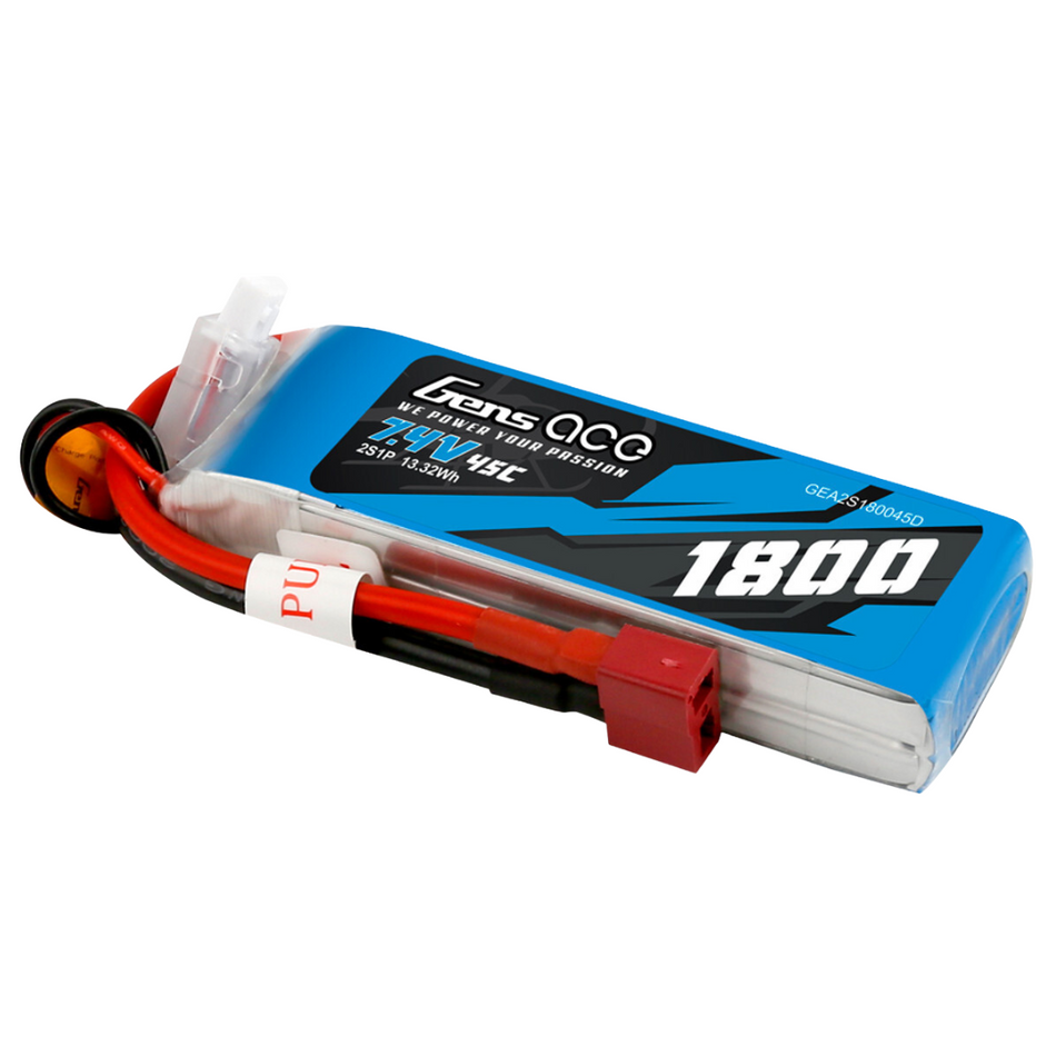 Gens Ace 2S 1800mAh 7.4V 45C Soft Case Lipo Battery w/Deans GEA2S180045D