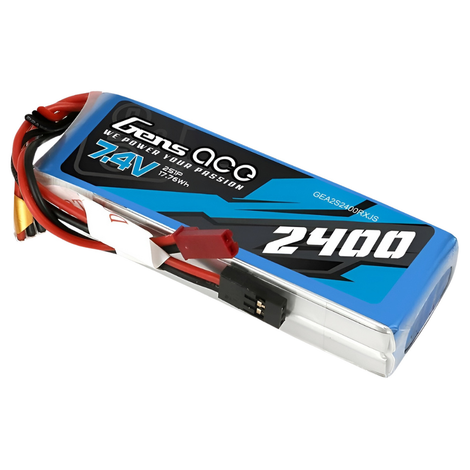 Gens Ace 2S 2400mAh 7.4V RX Soft Case Lipo Battery w/ JST Plug GEA2S2400RXJS