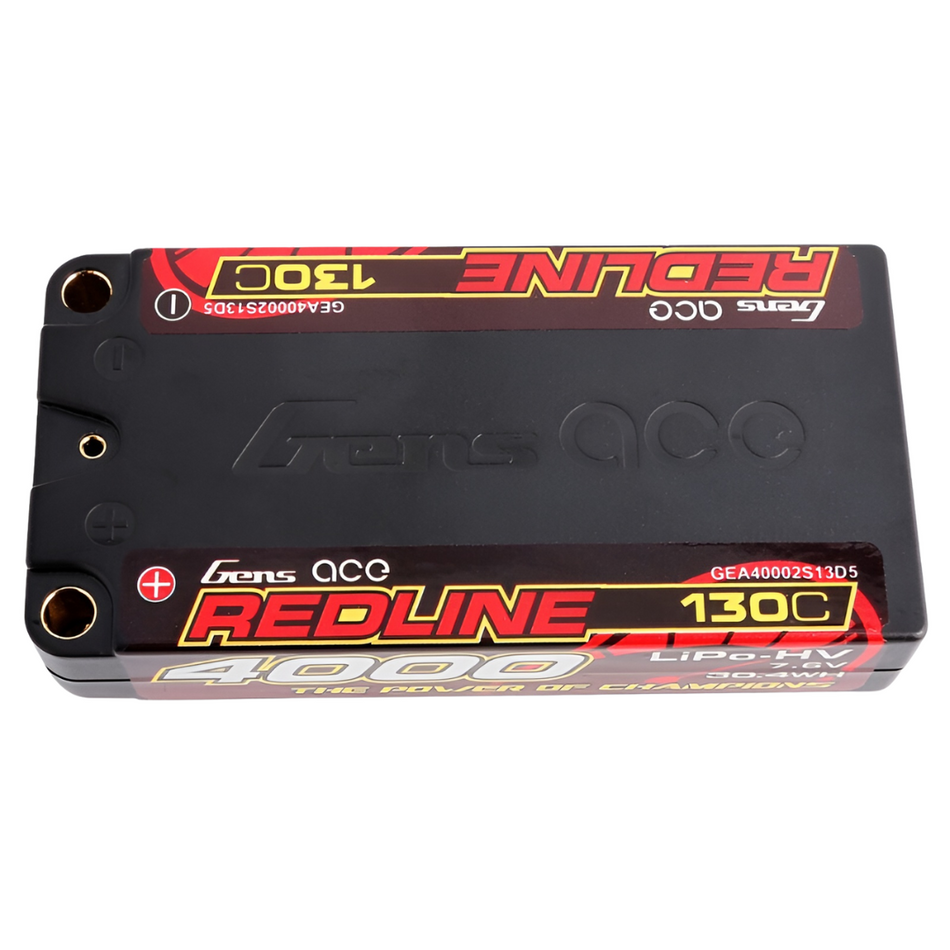 Gens Ace 2S 4000mAh 7.6V 130C Hardcase Lipo Battery w/ 5mm Bullets GEA40002S13D5