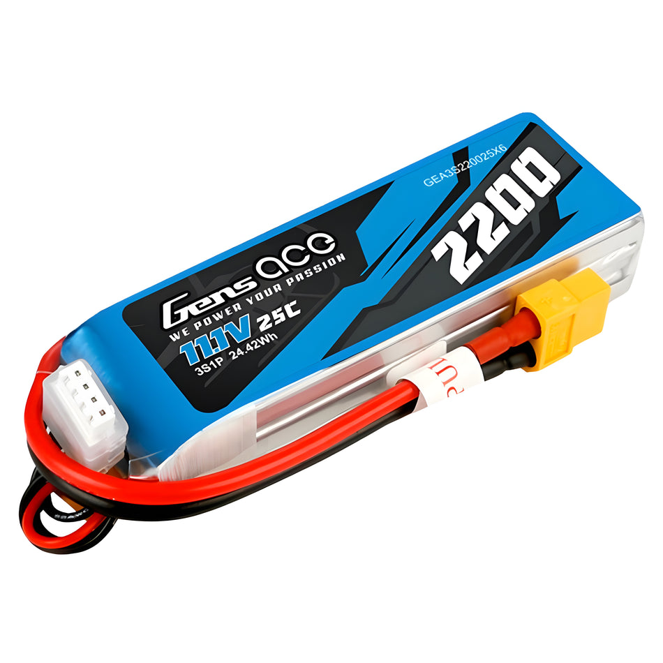Gens Ace 2200mAh 3S 11.1V 25C Soft Case Lipo Battery w/XT60 GEA3S220025X6