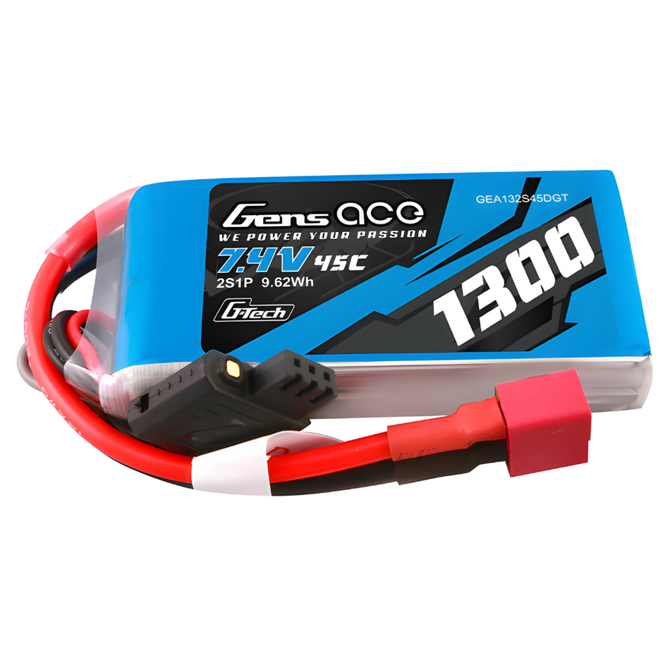 Gens Ace G-Tech 2S 1300mAh 45C 7.4V LiPo Battery (Deans) GEA132S45DGT