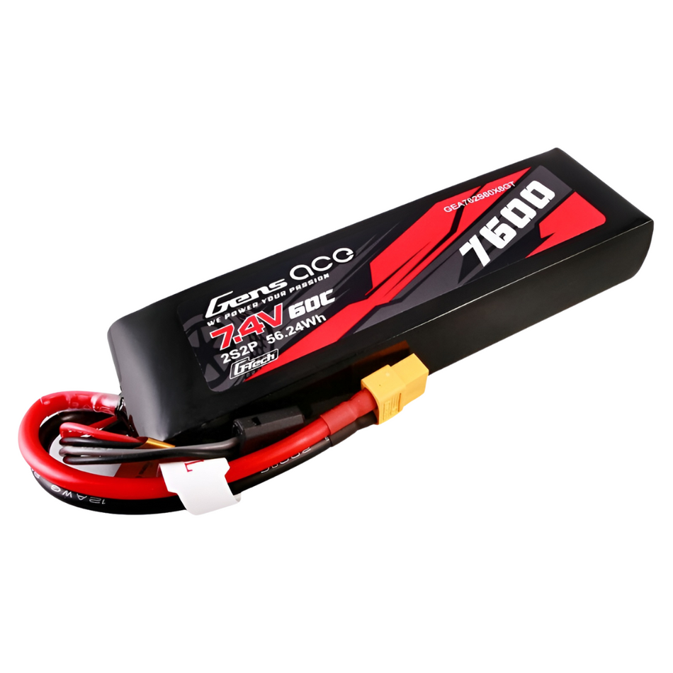 Gens Ace G-Tech 2S 7600mAh 7.4V 60C Soft Case Lipo Battery w/ XT60 GEA762S60X6GT