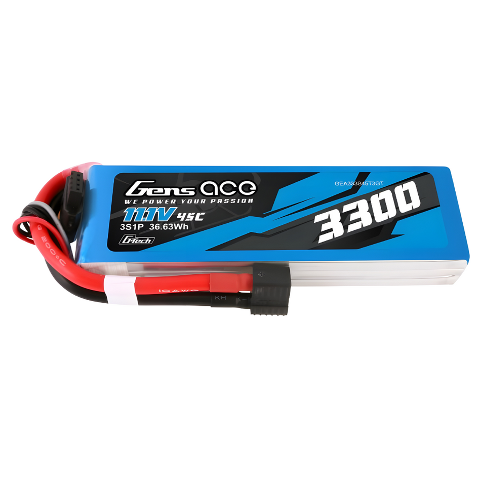 Gens Ace G-Tech 3S 3300mAh 45C 11.1V LiPo Battery (1TO3) GEA333S45T3GT