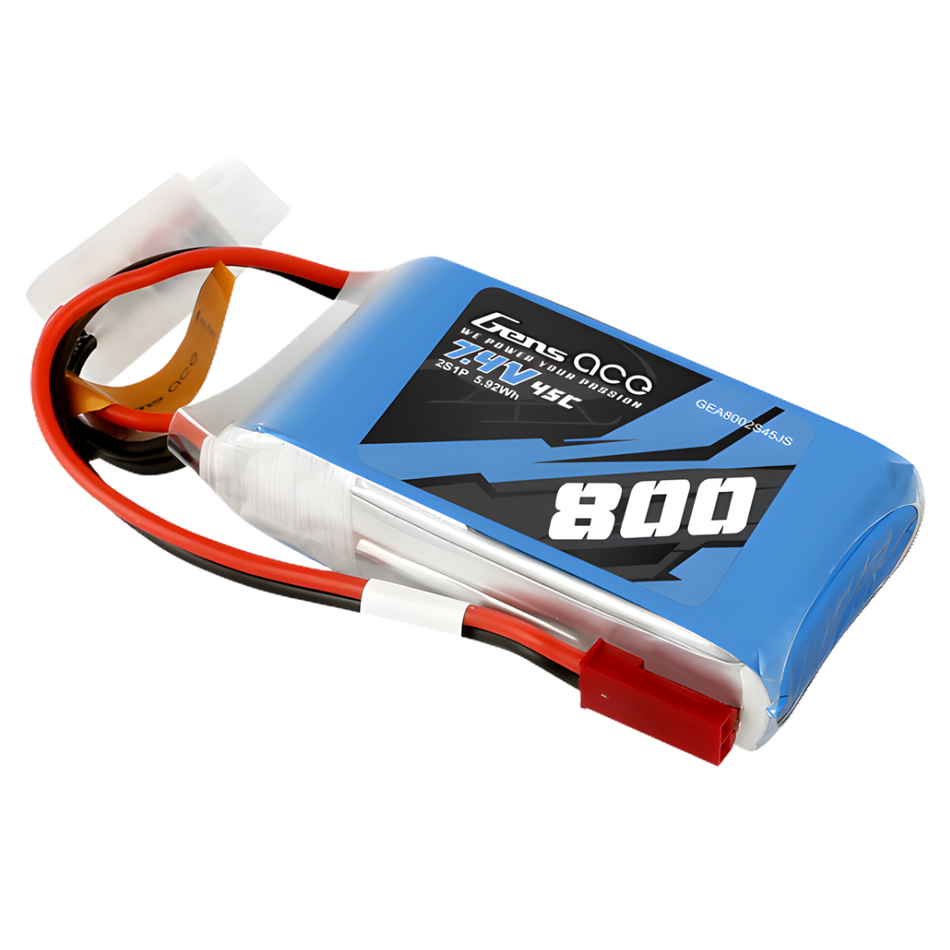 Gens Ace 800mAh 2S 7.4V 45C Soft Case LiPo JST