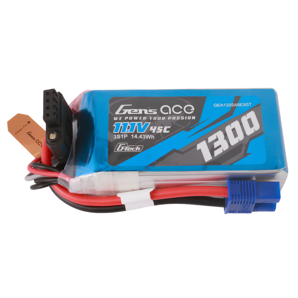 Gens ace 1300mAh 3S 45C 11.1V G-Tech LiPo Battery EC3 GEA133S45E3GT