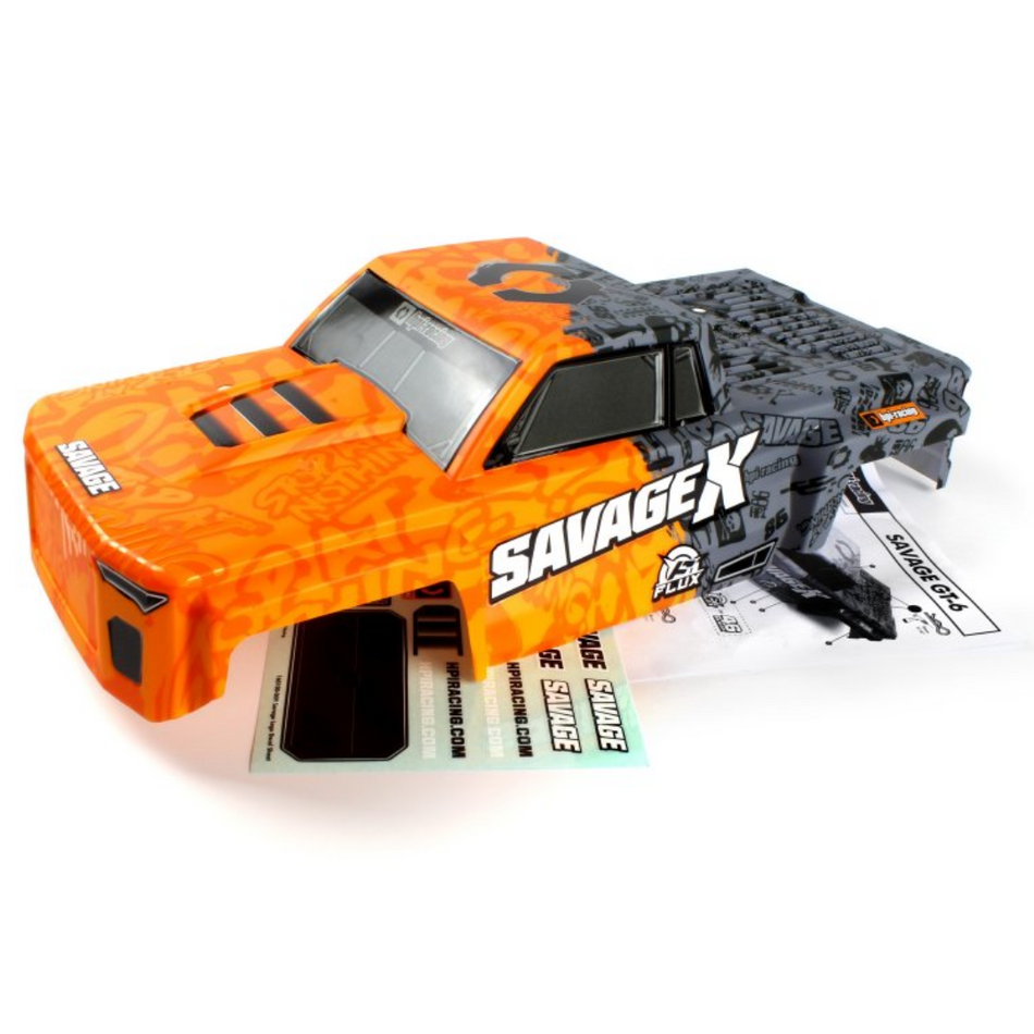 HPI GT-6 Sportcab Painted Truck Body (Orange/Grey) for Savage X Flux 160105