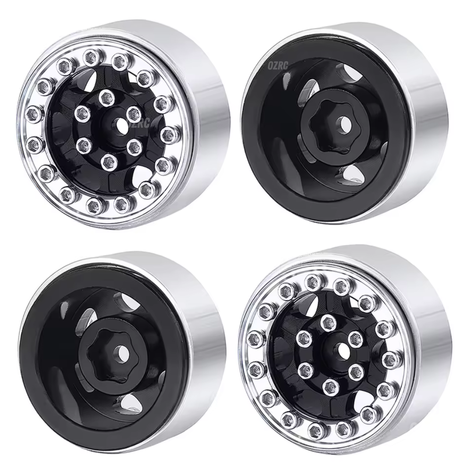 OZRC 1.0in Metal Beadlock Wheel Rims for SCX24 TRX4M 1/24 1/18 Crawler (Black 12) 4pcs