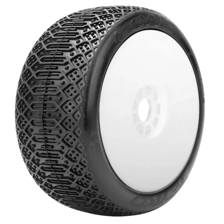 Jetko J-ONE 1/8 Buggy Super Soft Belted Tyres White Dish Wheels Glued JKO1009DWSSGB