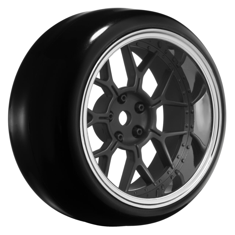 LOUISE WORLD 14 Spoke Matte Black Pre-Mounted Rim Tyre Set 12mm Hex 4pc LNHA562T