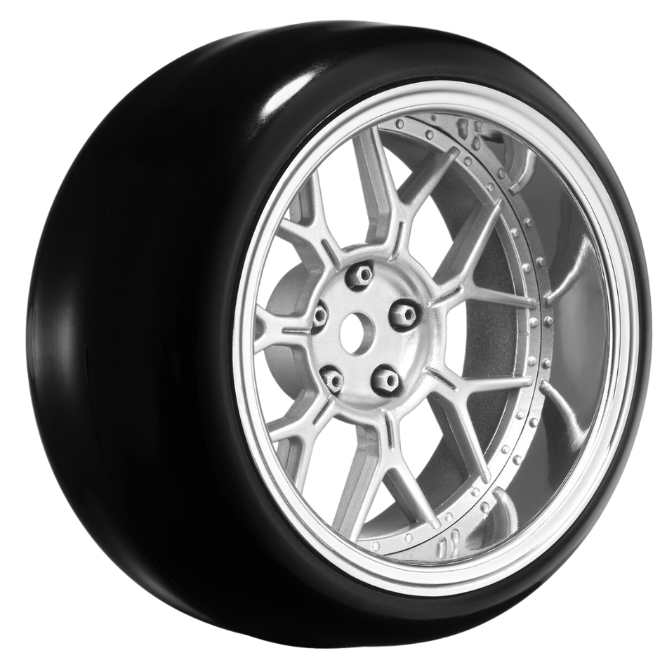 LOUISE WORLD 14 Spoke Matte Silver Pre-Mounted Rim Tyre Set 12mm Hex 4pc LNHA561T