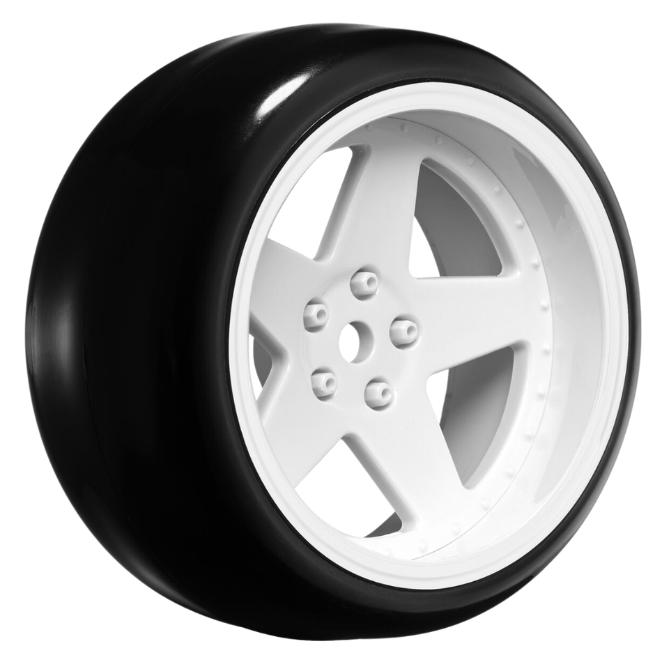 LOUISE WORLD 5 Spoke Gloss White Pre-Mounted Rim Tyre Set 12mm Hex 4pc LNHA563T