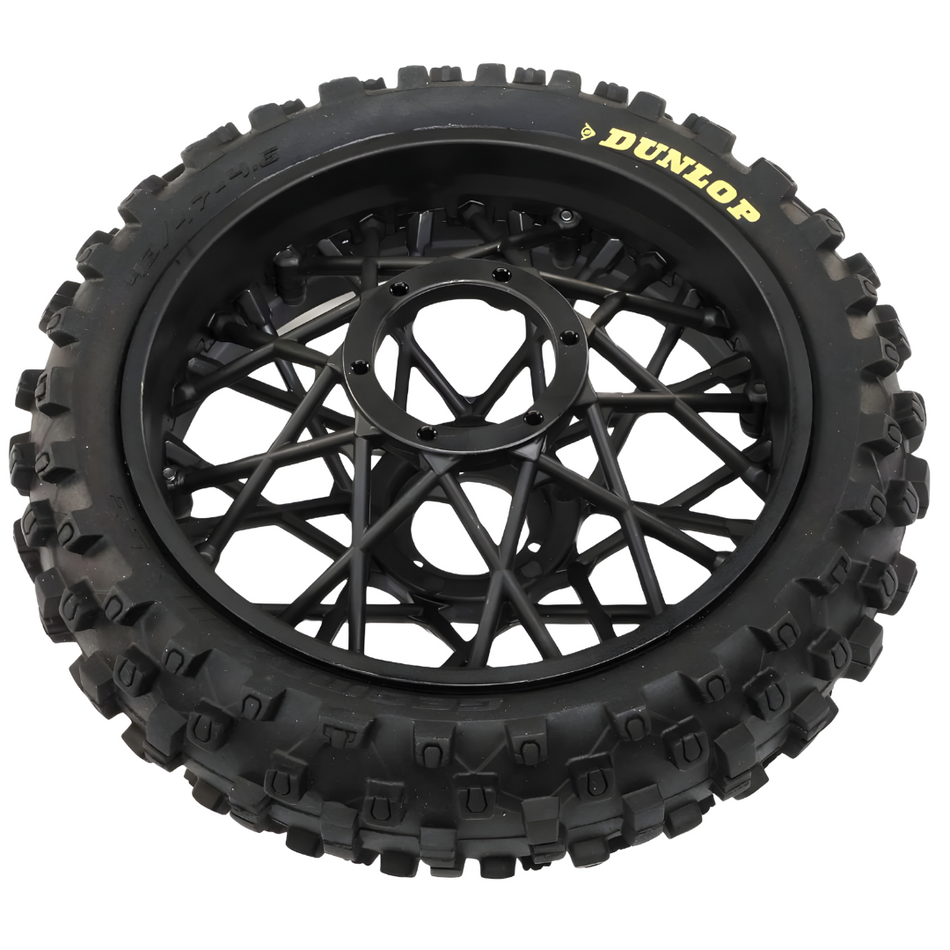 Losi Dunlop MX53 Rear Tyre Mounted with Black Wheel, ProMoto-MX 46005
