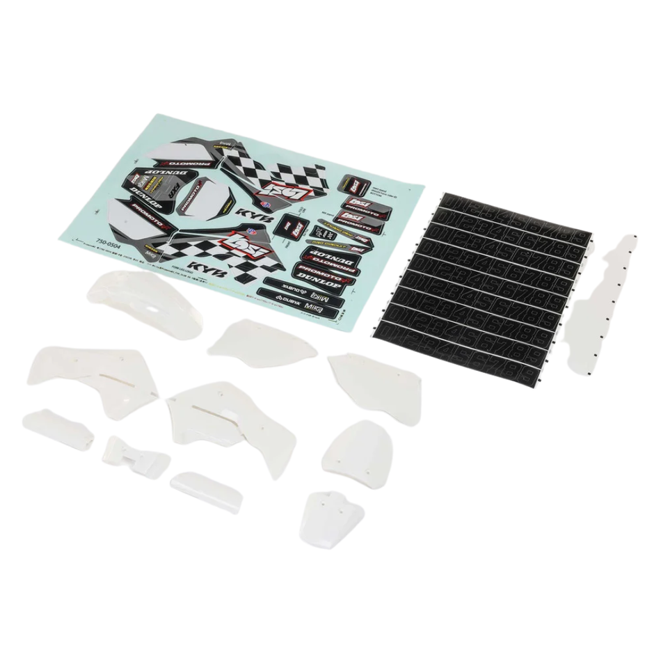 Losi White Plastics With Wraps Promoto-MX Motorcycle Kit LOS260005