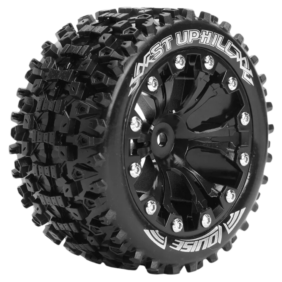 Louise 2.8" ST-Uphill 1/10 Monster Truck Tyres On Black Rims 1/2 Offset (2pc) L-T3211BH