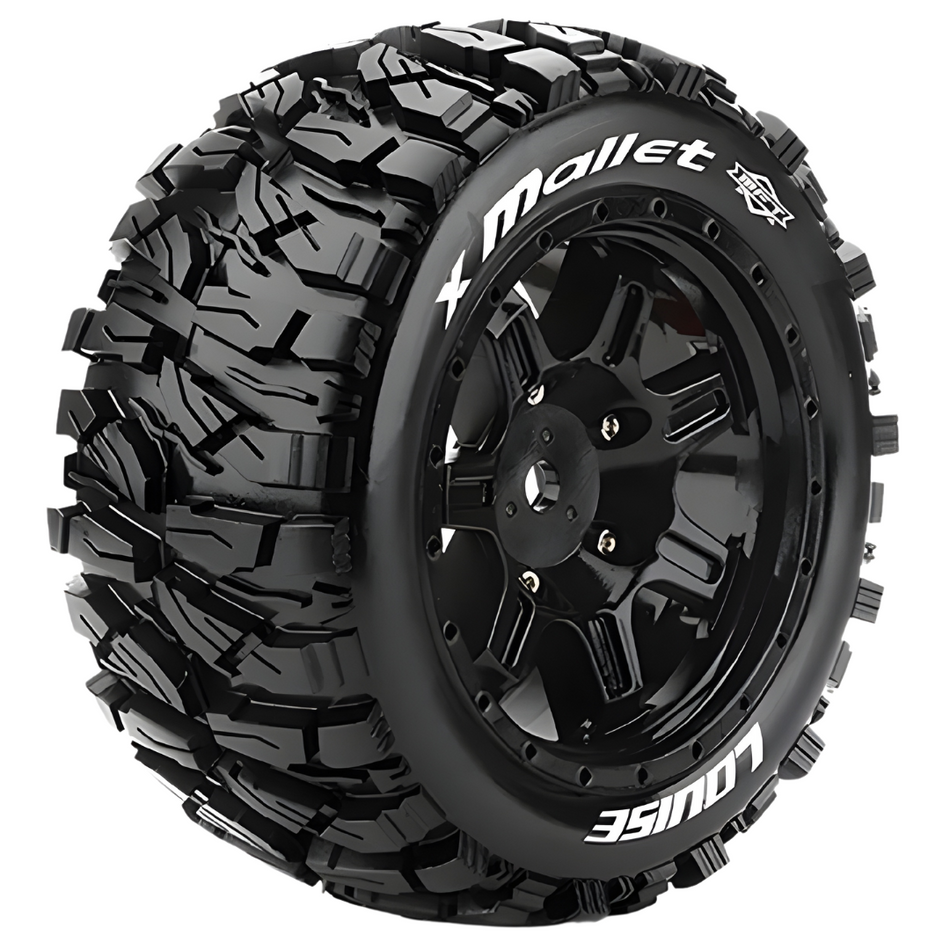 Louise 5.5" X-Mallet 1/5 Tyres on Black Spoked Rims Glued Wheels 2Pcs L-T3350BM