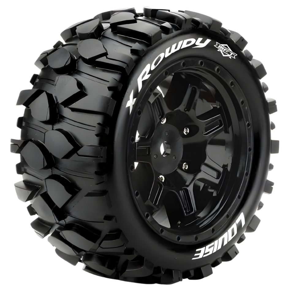 Louise 5.5" X-Rowdy X-MAXX Tyres on Black Spoked Rims Glued Wheels 2Pcs LT-3351B