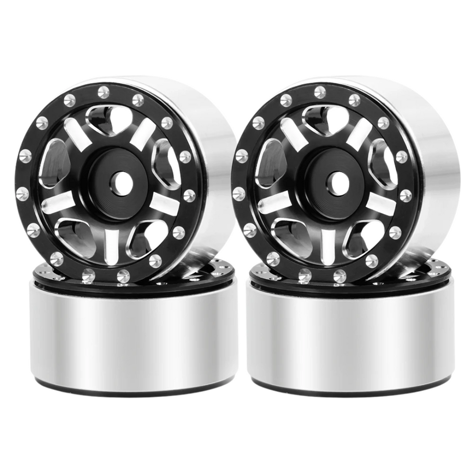 OZRC 1.0in Metal Beadlock Wheel Rims for SCX24 TRX4M 1/24 1/18 Crawler (Black 6) 4pcs