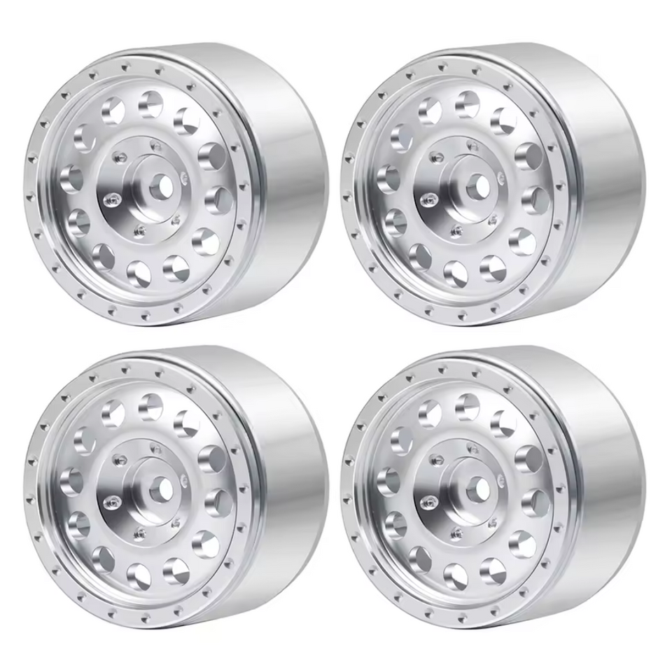 OZRC 1.0in Metal Beadlock Wheel Rims for SCX24 TRX4M 1/24 1/18 Crawler (Silver 9) 4pcs