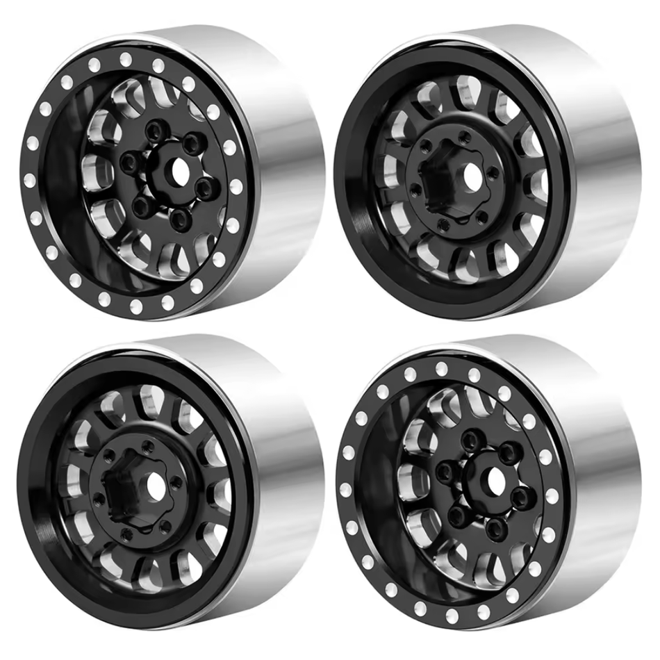 OZRC 1.0in Metal Beadlock Wheel Rims for SCX24 TRX4M 1/24 1/18 Crawler (Black 14) 4pcs