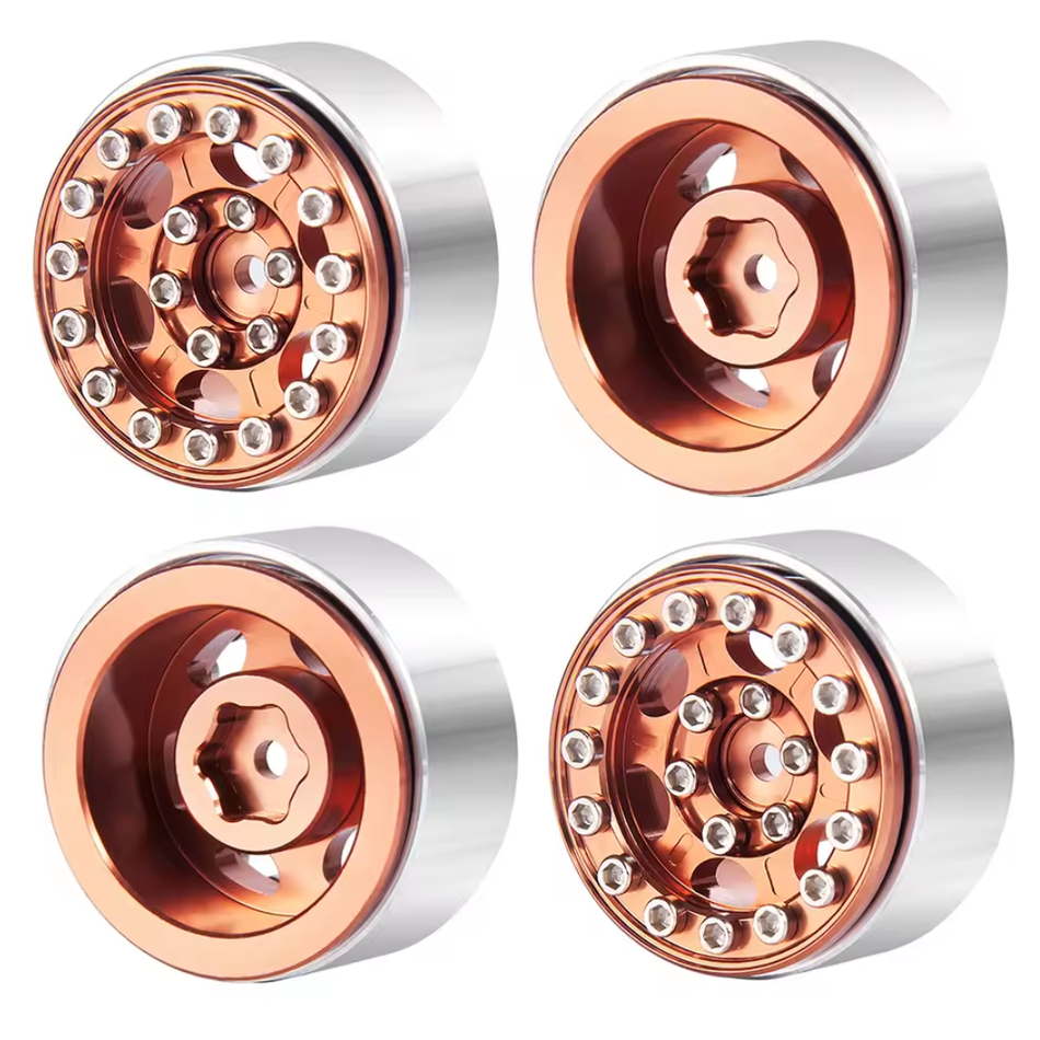 OZRC 1.0in Metal Beadlock Wheel Rims for SCX24 TRX4M 1/24 1/18 Crawler (Brown 12) 4pcs