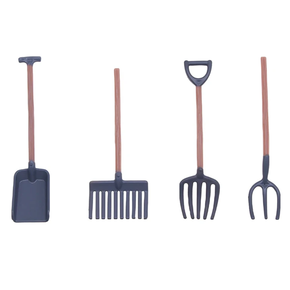 OZRC 1/12 Scale Gardening Tool Set Shovel Rake Hoe Farm Decor 4Pcs