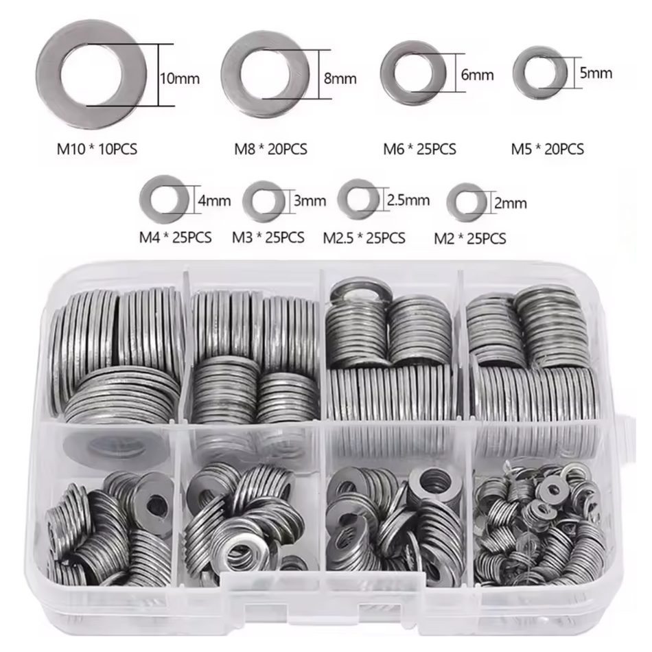 OZRC Assortment Kit Stainless Steel Flat Washers M2–M12 Bulk Bundle Kit 100+pcs