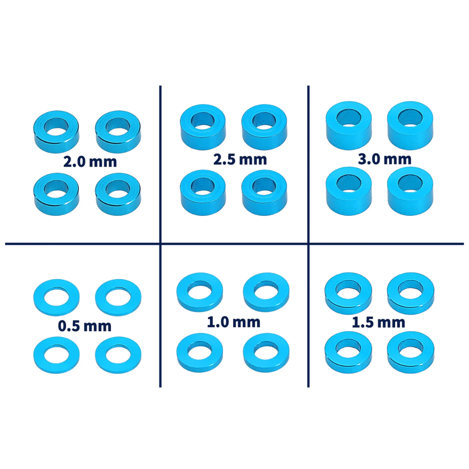 OZRC M3 Aluminium Shock Tower Mount Washer Kit Blue TT01 TT02 XV-01 CNC 24pcs