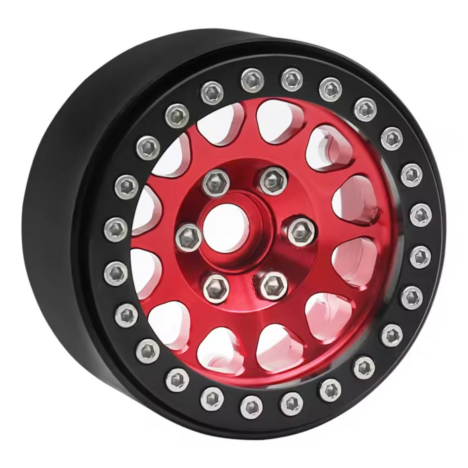 OZRC Metal 1.9 Beadlock Wheel Rim Hub 12mm Hex for 1/10 Traxxas Enduro Axial FMS Black/Red
