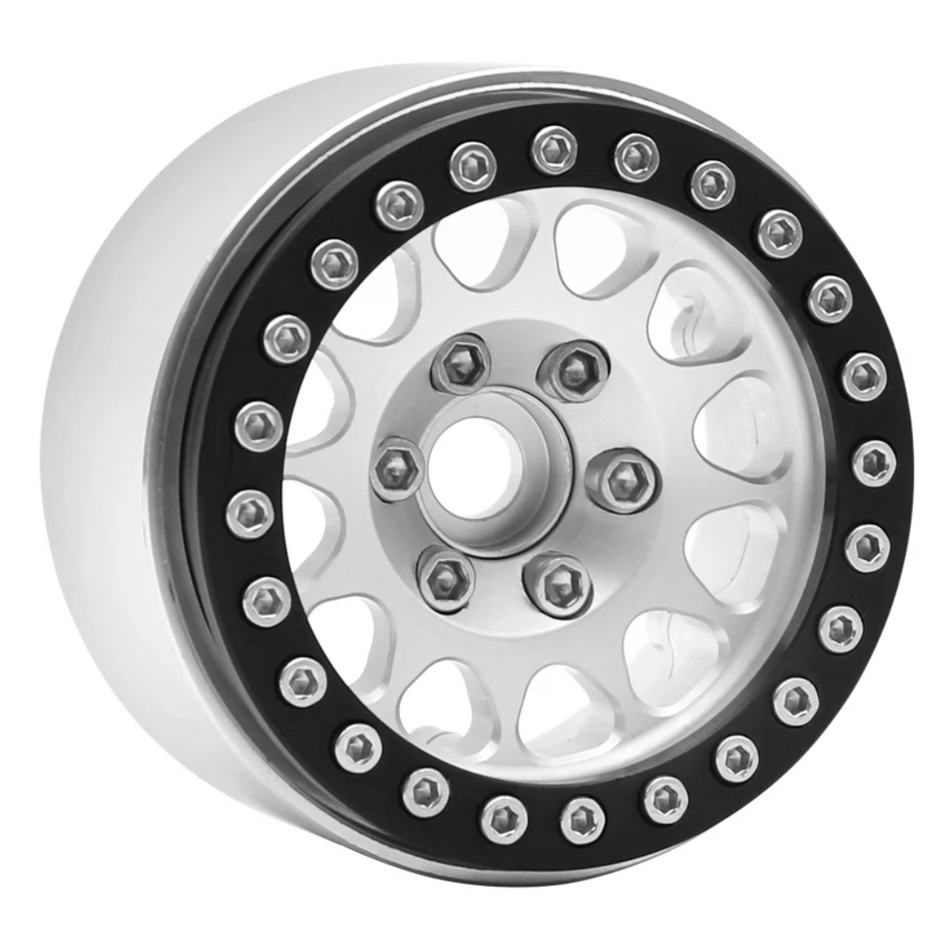 OZRC Metal 1.9 Beadlock Wheel Rim Hub 12mm Hex for 1/10 Traxxas Enduro Axial FMS Silver/Black