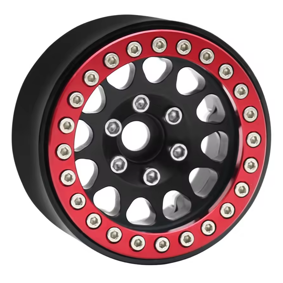 OZRC Metal 1.9 Beadlock Wheel Rim Hub 12mm Hex for 1/10 Traxxas Enduro Axial FMS Black/Red