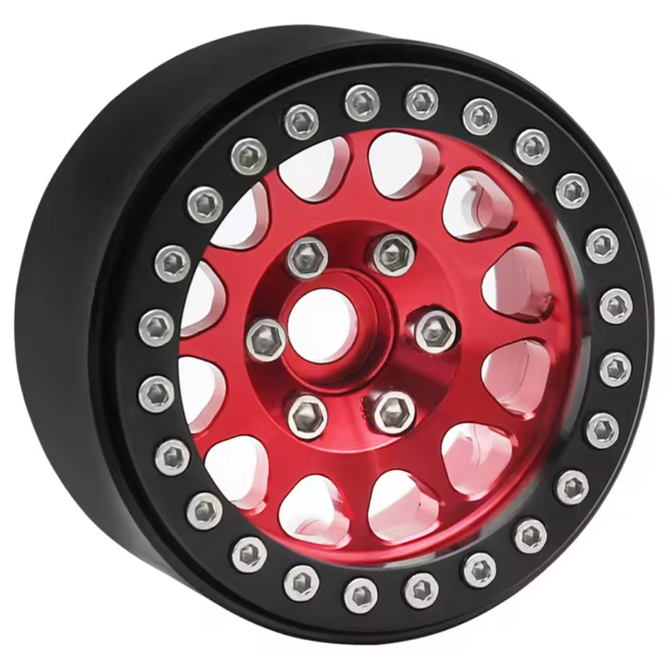 OZRC Metal 1.9 Beadlock Wheel Rim Hub 12mm Hex for 1/10 Traxxas Enduro Axial FMS Red/Black