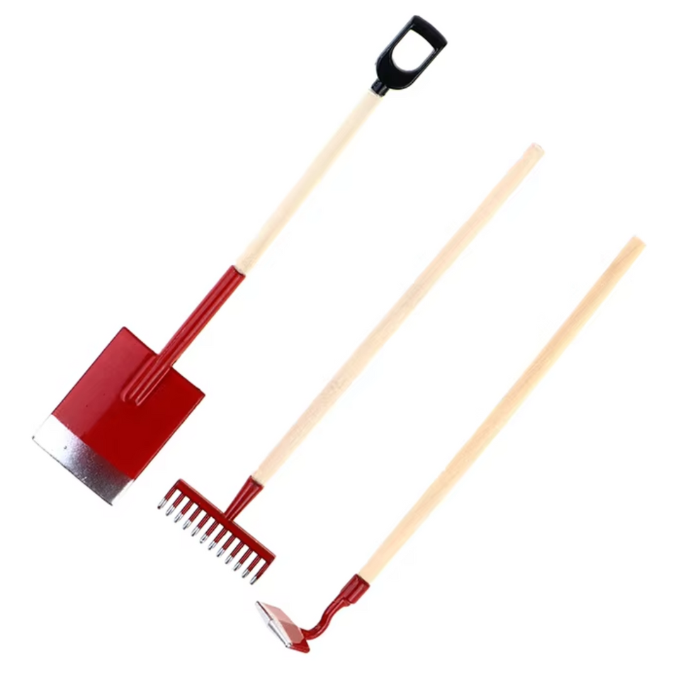 OZRC 1/10 Red Miniatures Gardening Shovel Rake Hoes Scale Accessories 3pcs