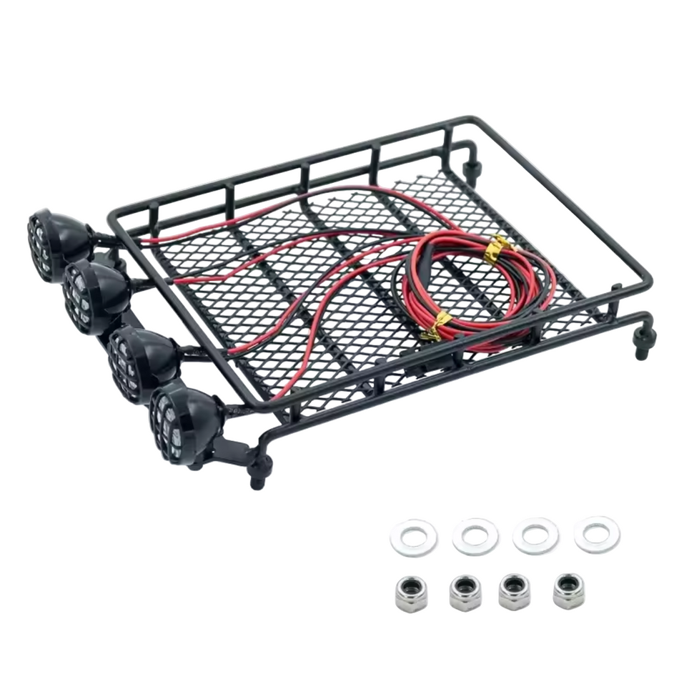 OZRC Universal Metal Roof Rack with LED Spotties Black for 1/10 RC Rock Crawler