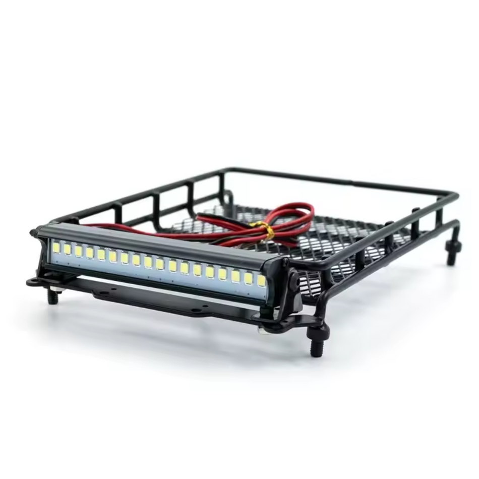 OZRC Universal Metal Roof Rack with LED Light Bar Black for 1/10 RC Rock Crawler