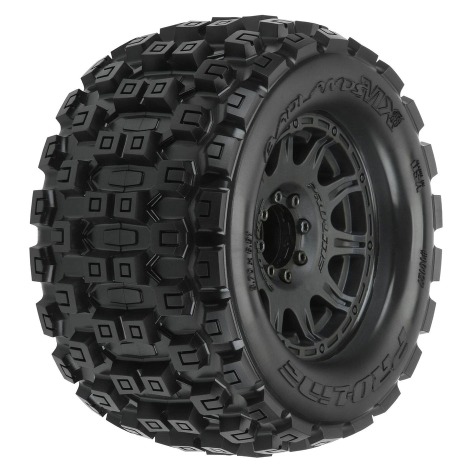 Proline 1/8 Badlands MX38 F/R 3.8" MT Tyres Mounted 17mm Black Raid (2) PR10127-10