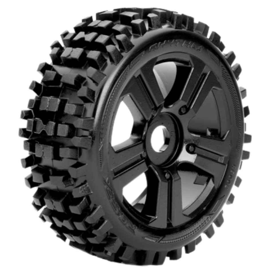 Roapex Rythm 1/8 Buggy Wheels & Tyres Mounted 17mm Hex Black R5002-B