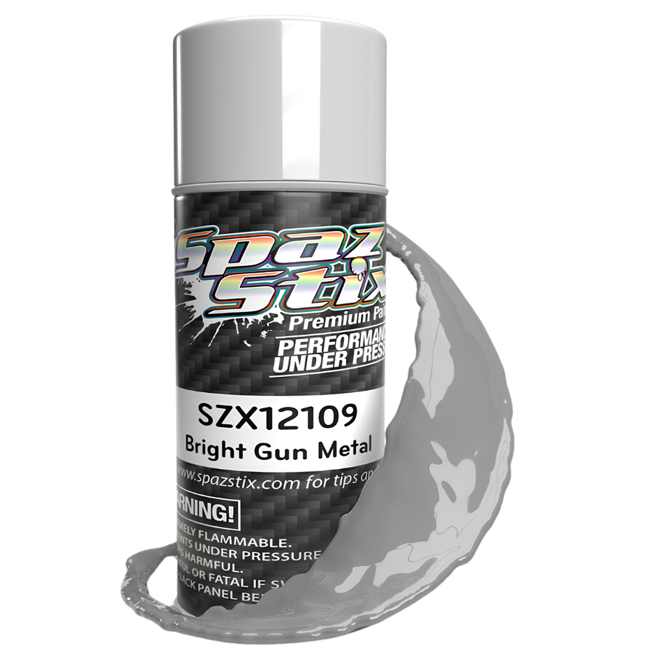 Spaz Stix Bright Gun Metal Polycarbonate RC Body Paint Aerosol 104ml SZX12109