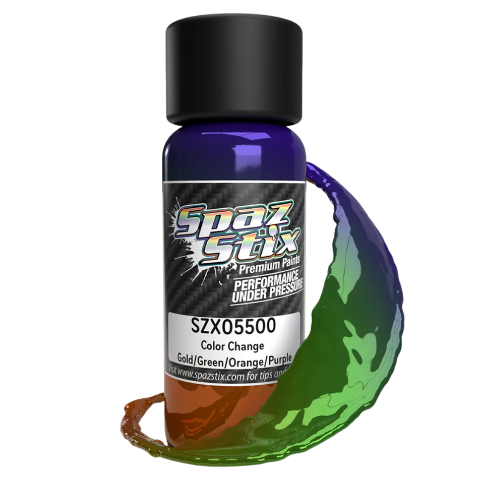 Spaz Stix Colour Change Gold Green Orange Purple Airbrush Ready Polycarbonate RC Paint 2oz 59ml SZX05500