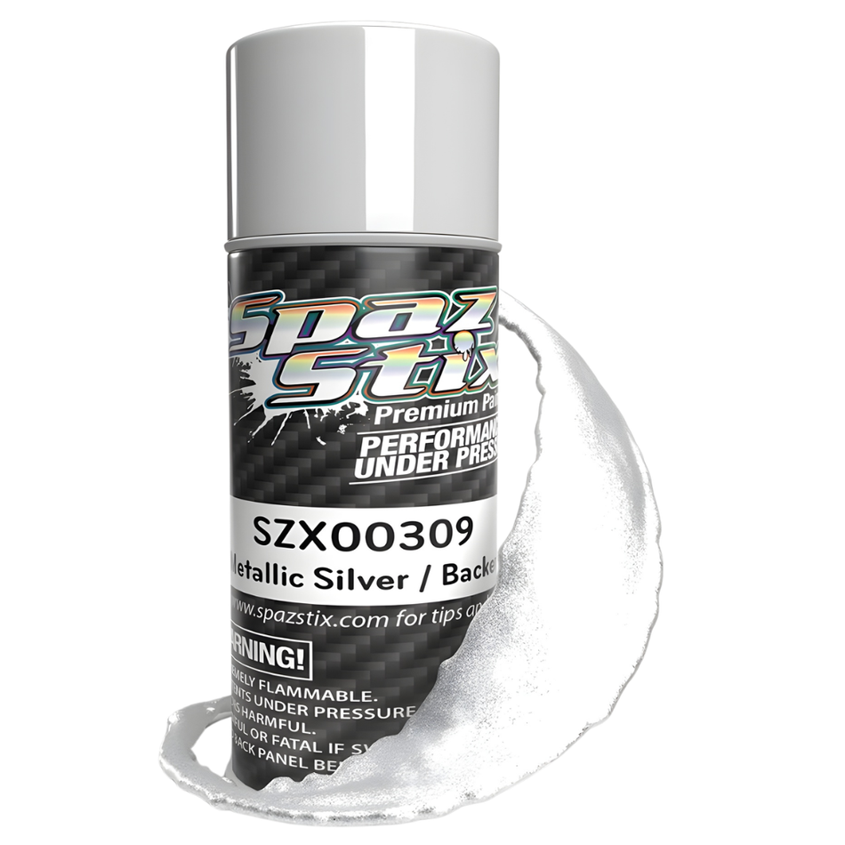 Spaz Stix Metallic Silver Candy Backer Polycarbonate RC Body Paint Aerosol 104ml SZX00309