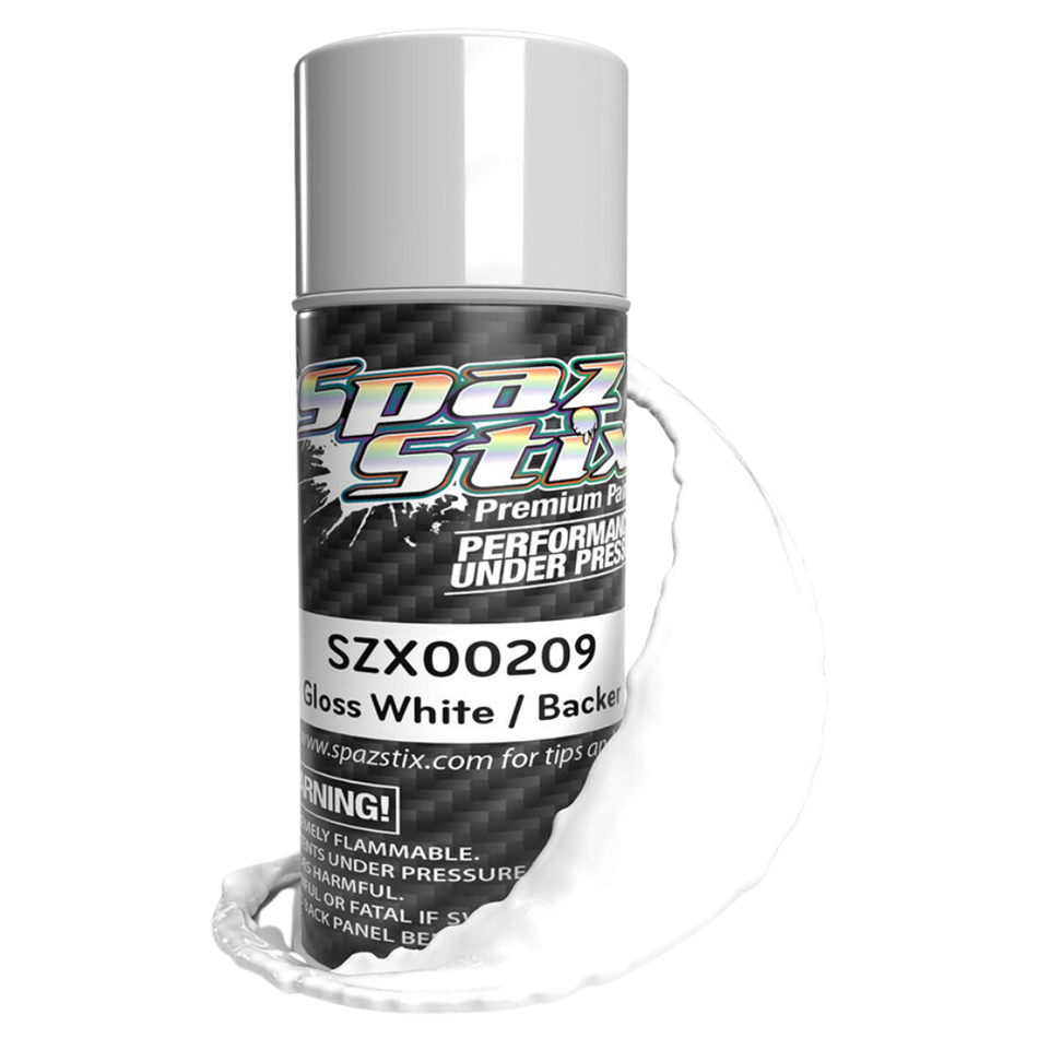 Spaz Stix Solid White Glow Backer Polycarbonate RC Body Paint Aerosol 104ml SZX00209