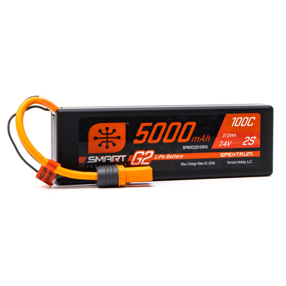 Spektrum Smart G2 2S 7.4V 5000mAh 100C Hardcase LiPo Battery IC5 SPMX52S100H5