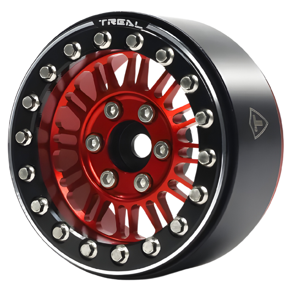 Treal 1.9 Beadlock Wheels (4) Heavy Type K RC Rock Crawler Wheels Red/Black