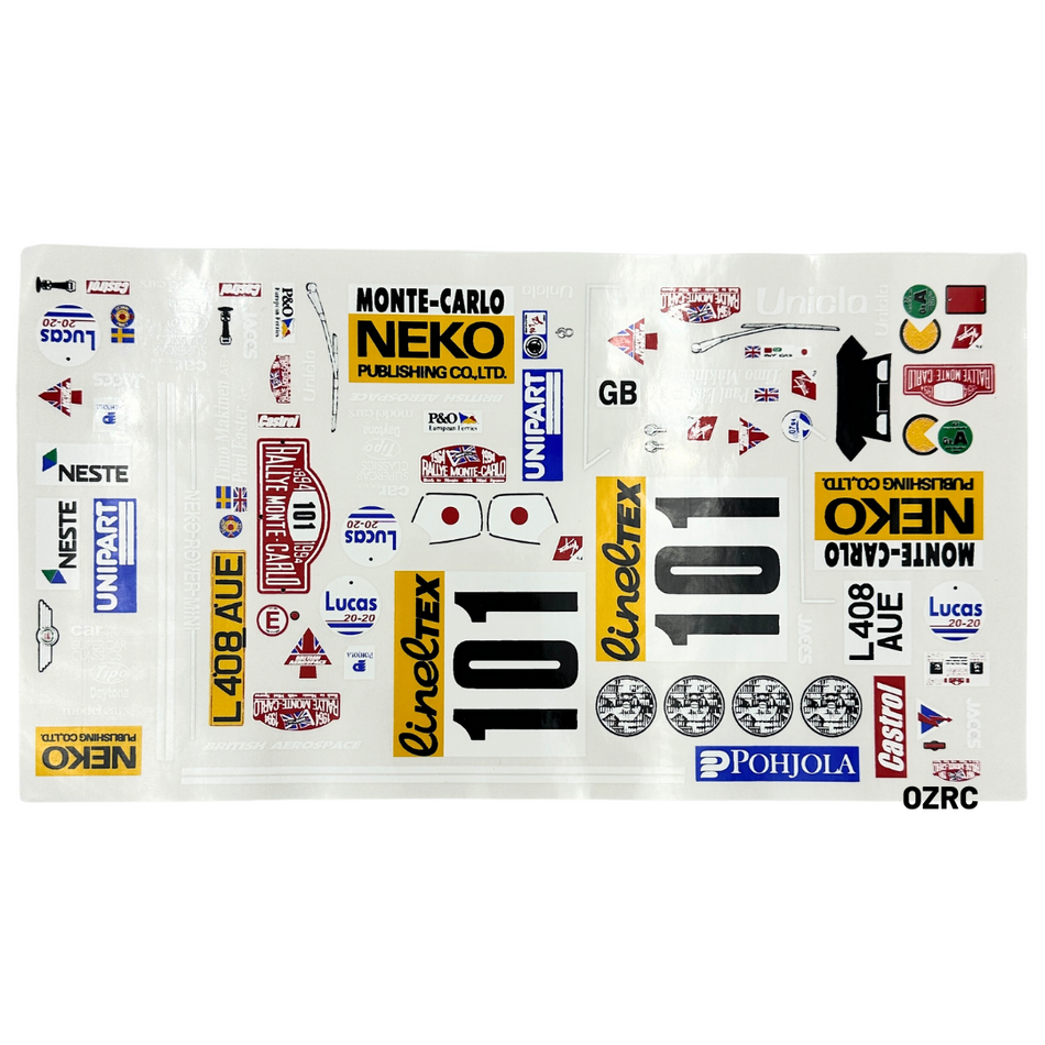 Rover Mini Cooper 94 Monte Carlo 1/10 Decal Sticker Sheet, Suits Tamiya RC Car 58163