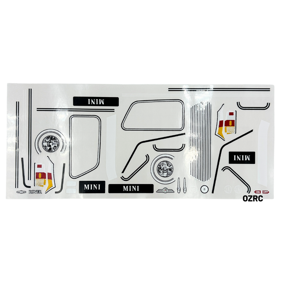 Rover Mini Cooper 1/10 Decal Sticker Sheet, Suits Tamiya RC Car 58149